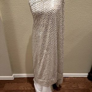 Off White Georgette Sequins Saree with Stitched Blouse. New